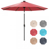 Costway 10 FT Solar Patio Umbrella with 96 LED Lights 35° Adjustable Tilt Vented Top Red