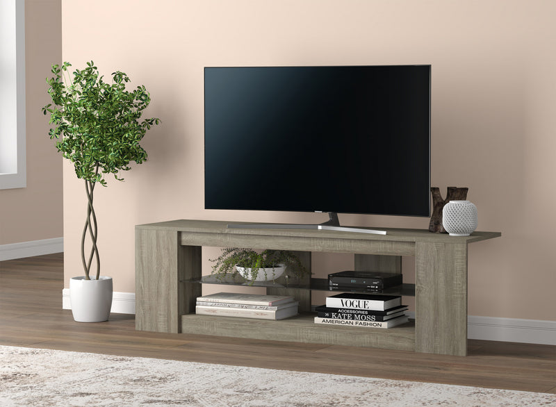 55” TV Stand With 2 Shelves And Tempered Glass - Dark Taupe