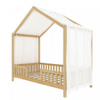 Paul Montessori Floor Bed with Canopy and High Railings,Twin Size,Natural Twin Bed