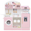 Honeyjoy Kids Kitchen Set Wooden Kitchen Playset With Clock, Microwave, Sink, Dish Rack Pink