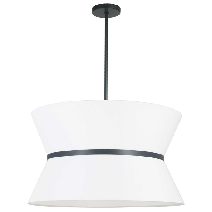 Dainolite Caterine 4 Light Pendant 24\" Dia Matte Black Finish Black Ring/White Shade Lamp