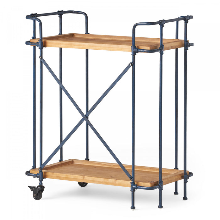 Daniel Wood And Metal Bar Cart With 2-tier Mobile Serving Storage, Antique Black