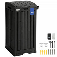 Outsunny 29 Gallon Outdoor Garbage Bin with Dual Lid and Side Holder, Waterproof Plastic Garbage Can with Drip Tray, Outdoor Waste Trash Can for Patio, Backyard, Garden, Black