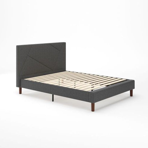 Judy Upholstered Platform Bed with Headboard in Dark Grey - Queen Size