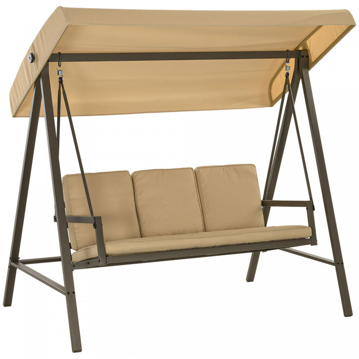 Outsunny 3 Seater Patio Swing Chair, Outdoor Swing Seat, Beige