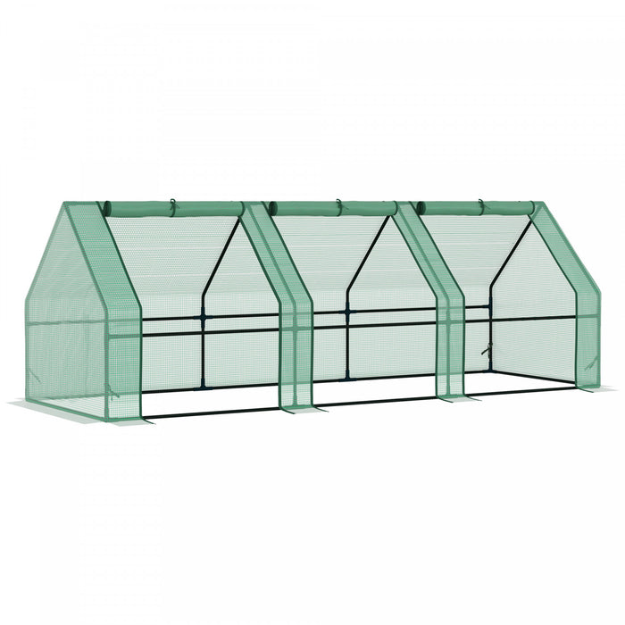 Outsunny 106\" X 36\" X 36\" Portable Mini Greenhouse Tunnel Growing Tent Plants Flower Warm House W/ Zippered Roll-up Doors, Pe Cover, Green