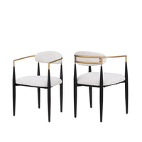 Mila Dining Chair Set Of 2 With Upholstered Fabric And Metal Frame - White and Black 