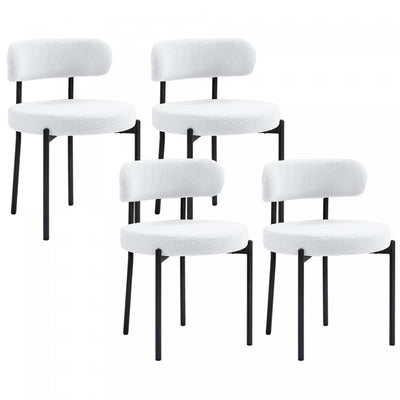 HOMCOM Dining Chairs Set of 4 Kitchen Chairs with Steel Legs, Cream White