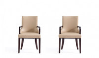 Shubert Modern Wood Vegan Leather and Velvet Armchair in Tan - Set of 2 