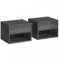 HOMCOM Floating Nightstand Set of 2 with Drawer and Shelf, Grey