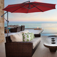 Costway 10' Hanging Umbrella Patio Sun Shade Offset Market W/ T Cross Base Burgundy