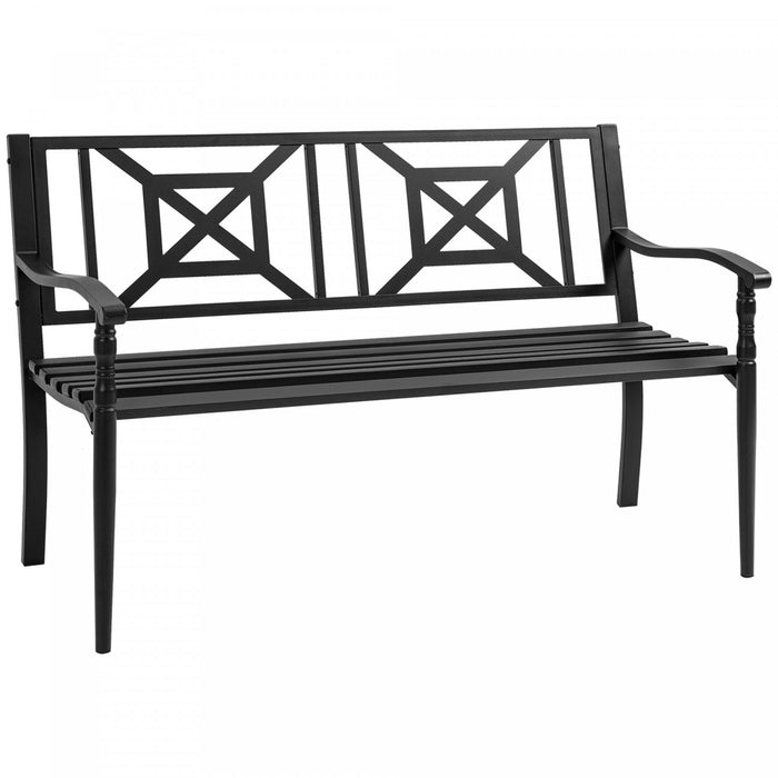Outsunny Steel Garden Bench For Outdoor, 2-person Patio Bench, Black