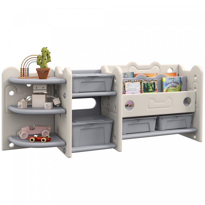 Qaba Toy Storage Organizer With 4 Storage Boxes, Bookshelves, Storage Racks, Toy Organizer For Nursery, Kids Room, Playroom, Cream White