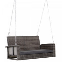 Outsunny 2-person Patio Porch Swing Chair, Outdoor Rattan Hanging Bench With Cushion & 7.2 Ft Steel