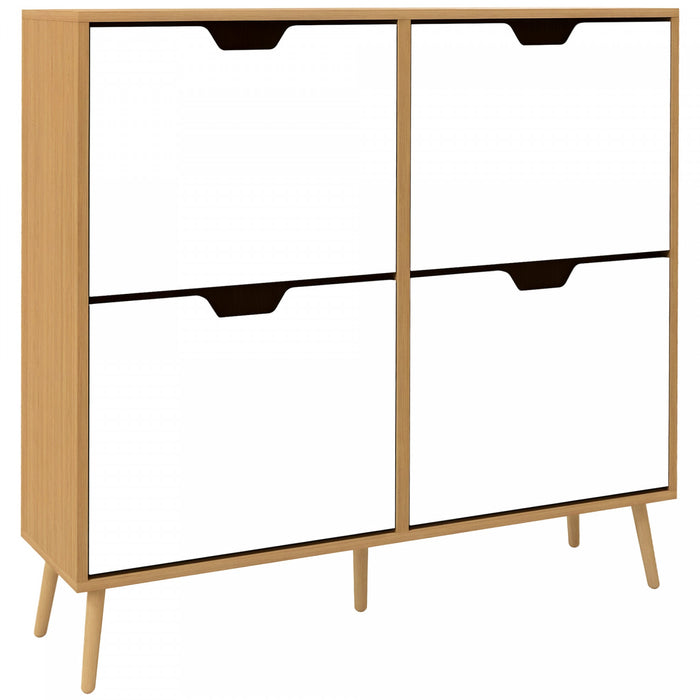 HOMCOM Shoe Cabinet with 4 Flip Drawers and Adjustable Shelves, Natural