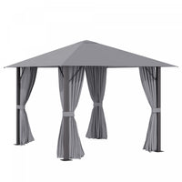 Outsunny 10' X 10' Patio Gazebo Outdoor Aluminum Frame Canopy Shelter With Curtains, Vented Roof For