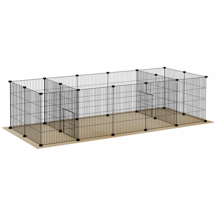 Pawhut 18 Panels Small Animal Cage With Water-resistant Mat, Pet Playpen With Doors, Guinea Pig Cage, Portable Metal Wire Yard For Hedgehogs Indoor Use, 69\" X 28\" X 18\"