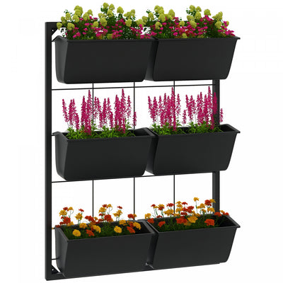 Outsunny 3-Tier Wall Planter with 6 Pots, Hanging Plant Holder