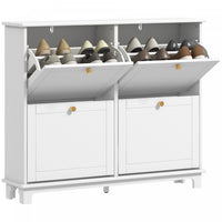 HOMCOM Narrow Shoe Cabinet with 4 Flip Drawers 5 Legs for Entryway White