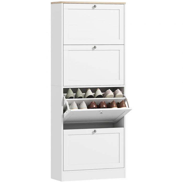 HOMCOM Shoe Cabinet with 4 Flip Drawers and Adjustable Shelves, White