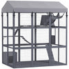 Pawhut Large Cat House With Anti-escape Floor, 81\" H Wooden Catio Outdoor Cat Enclosure With Waterproof Cover, Walk In Door, Condo, Hammock, Ramp, Bridge, For 2-4 Cats