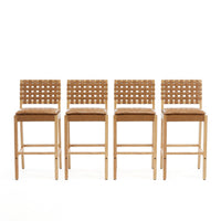 Philip Modern Rubber Wood Bar Stool Set of 4 with Woven Back Support,Natural 