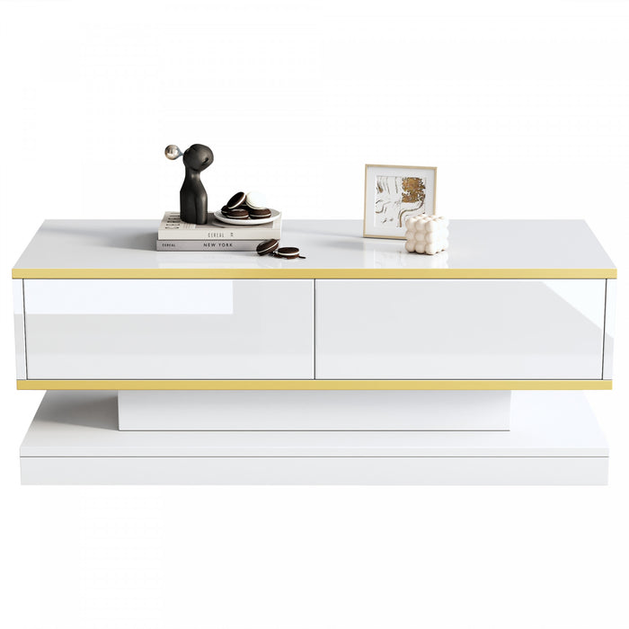 James Coffee Table with 2 Drawers Gold,White