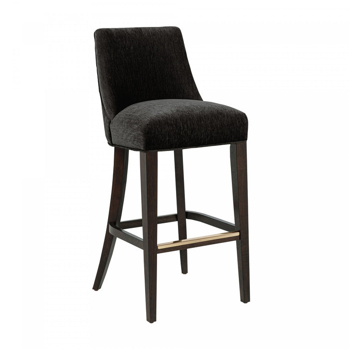 Beever Modern Chenille Wood Upholstered Barstool in Black