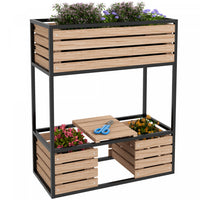 Outsunny 2-tier Raised Garden Bed, Elevated Planter Box With Storage Shelf, Wood Plant Stand For Flo