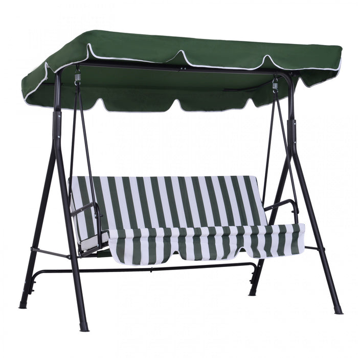 Outsunny 3-seat Patio Swing Chair, Outdoor Porch Swing Glider With Adjustable Canopy, Removable Cushion, And Weather Resistant Steel Frame, For Garden, Poolside, Backyard, Green