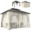 Outsunny 10' x 12' Double Roof Hardtop Gazebo with Curtains, Beige
