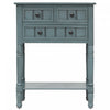 Olivia Solid Wood Console Table With Drawers And Bottom Shelf - Blue