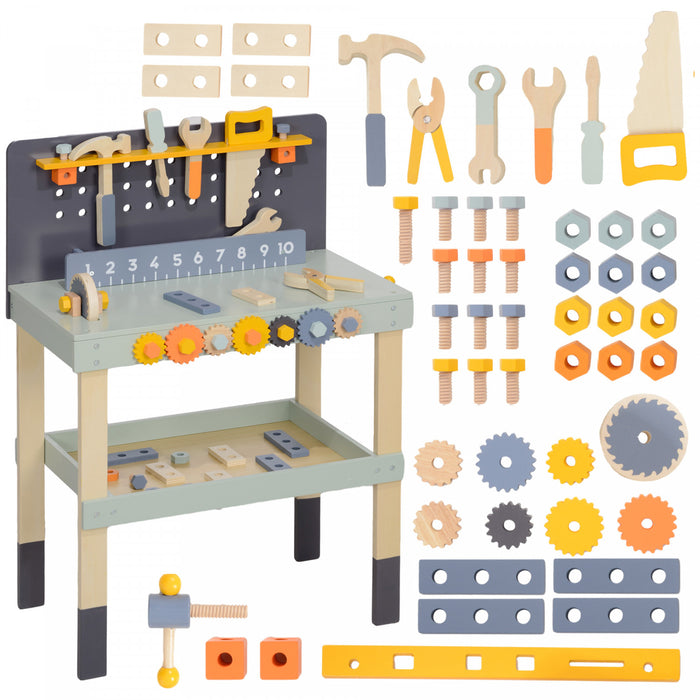 Qaba Kids Workbench, Kids Tool Set, 49 Piece Kids Tool Bench, Pretend Play Construction Workshop Toys Education Gift For Boys Girls 3-6 Years, Light Blue