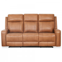 Bellamy 78 in. Leather Match Power Reclining Sofa with Adjustable Headrest and USB - Cognac