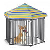 Pawhut 48\" X 41\" Heavy-duty Metal Dog Playpen, Outdoor Pet Cage Kennel, Puppy Exercise Fence Barrier With Weather-resistant Polyester Roof, Locking Door, & Metal Frame