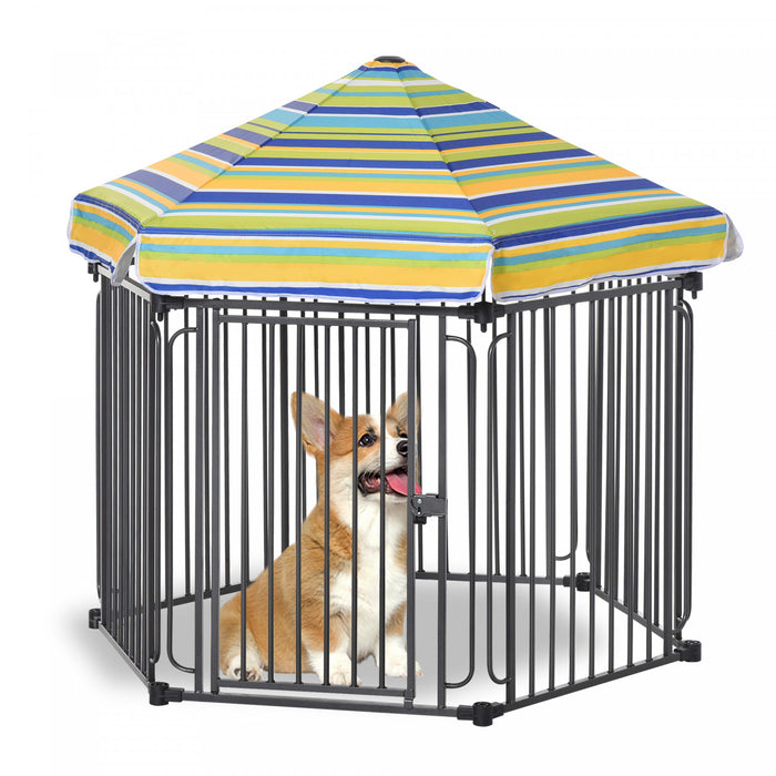 Pawhut 48\" X 41\" Heavy-duty Metal Dog Playpen, Outdoor Pet Cage Kennel, Puppy Exercise Fence Barrier With Weather-resistant Polyester Roof, Locking Door, & Metal Frame