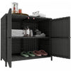 Outsunny Wicker Outdoor Storage Cabinet with 2 Magnetic Doors, Dark Grey