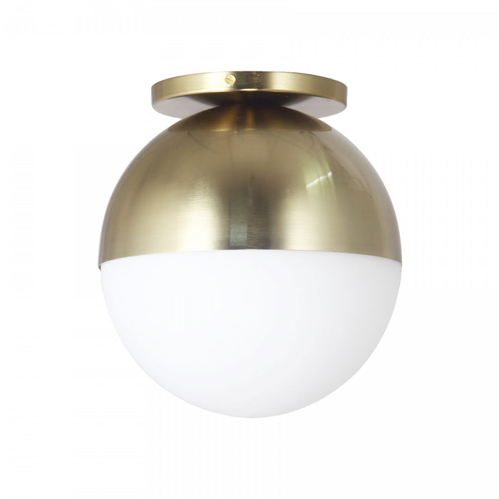 Dainolite Dayana 1 Light Flush Mount Incandescent Aged Brass White Glass Lamp