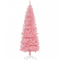 Homcom 7ft Tall Pencil Artificial Christmas Tree With Steel Base, Pink