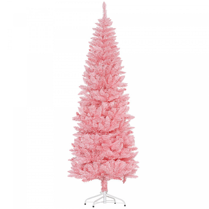 Homcom 7ft Tall Pencil Artificial Christmas Tree With Steel Base, Pink