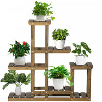 Outsunny Wood Plant Stand 6 Tier Plant Shelf Rack Multiple Flower Pot Holder For Living Room, Patio