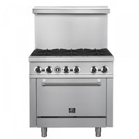 FORNO Commerciale 36 Inch Stainless Steel Gas Range, 6 Burners, 180,000 BTU Total - FCMGR0093-36 