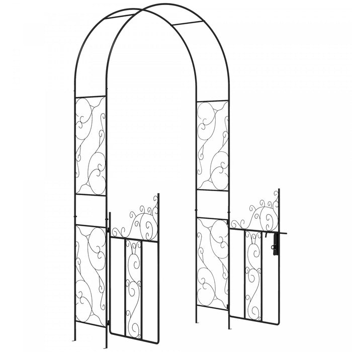 Outsunny Metal Garden Arch W/ Double Gate, Garden Arbor Trellis, Black
