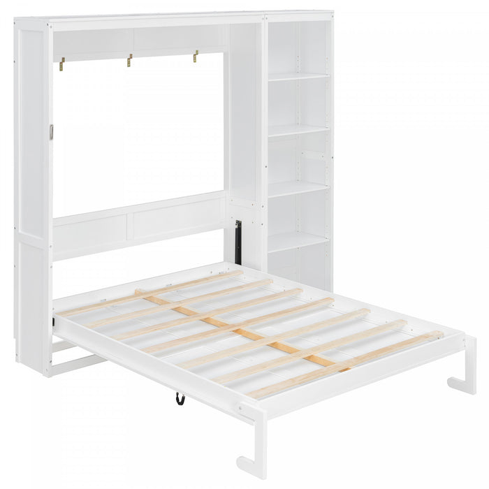 Jessie Space-Saving Multi-Functional Wall Bed with Shelves,Queen Size,White Queen Bed