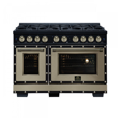 Forno Ambassador 48" Gas Range in Black, 8 Sealed Burners, 6.7 Cu.Ft. Ovens - FFSGS6299-48CPBLK | Cuisiniere a gaz Ambassador de 48 po, noire, 8 bruleurs scelles, fours de 6,7 pi³ – FFSGS6299-48CPBLK