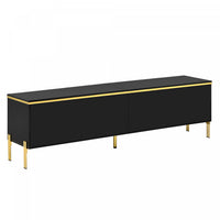 Croma 67 Inch Modern High-Gloss TV Stand with Cable Management and Gold Trim, Black 