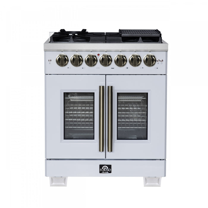 Forno Capriasca 30\" French Door Dual Fuel Range, White, 4.32 cu. ft. - FFSGS6387-30WHT