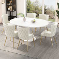 Luna Velvet Dining Chairs with Tufted Upholstered and Gold Metal Legs Set of 6, Beige