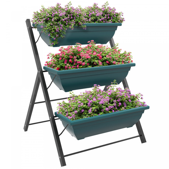 Outsunny 3-tier Vertical Raised Garden Bed With 3 Planter Boxes, Outdoor Plant Stand Grow Container With Leaking Holes For Balcony Patio Outdoor, Green