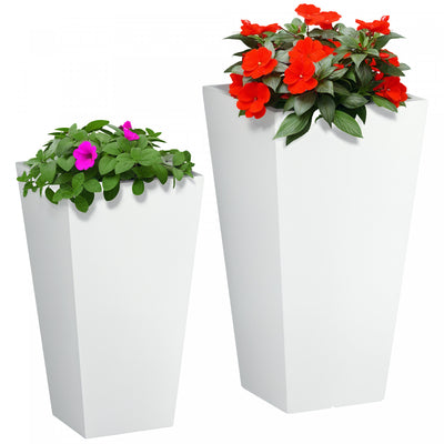 Outsunny Set of 2 Outdoor Flower Pots with Drainage Holes, White